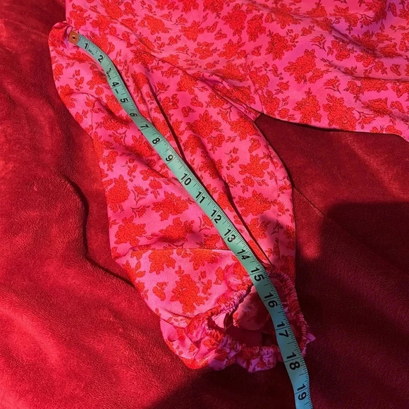 Dex light satin 3/4 puff sleeves V neck Floral Ruffled Hem midi dress Sz XL - Picture 13 of 17